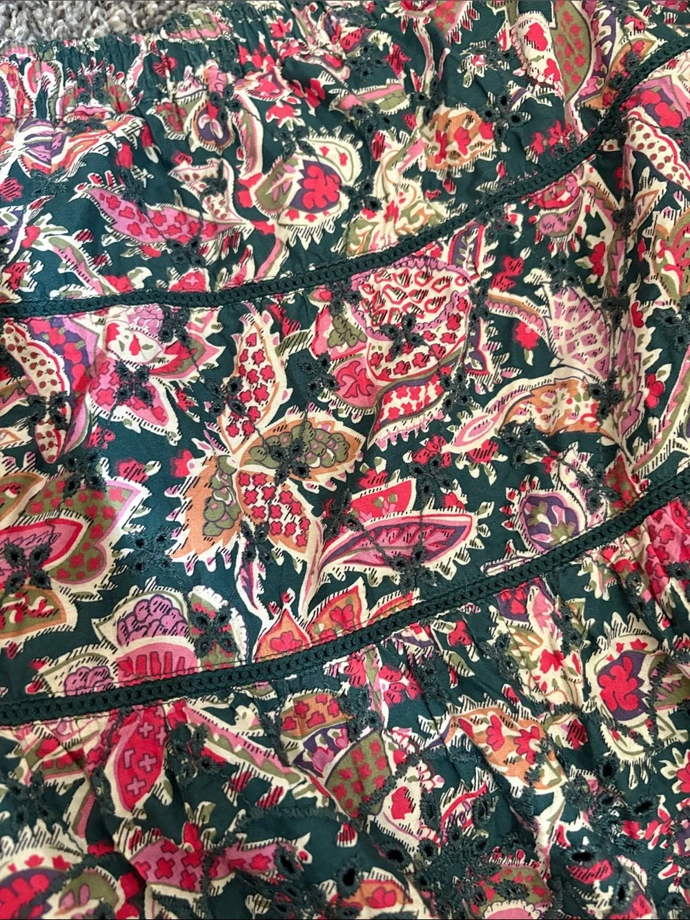 Floral Tiered Mini Skirt in Green and Pink - Picture 7 of 7